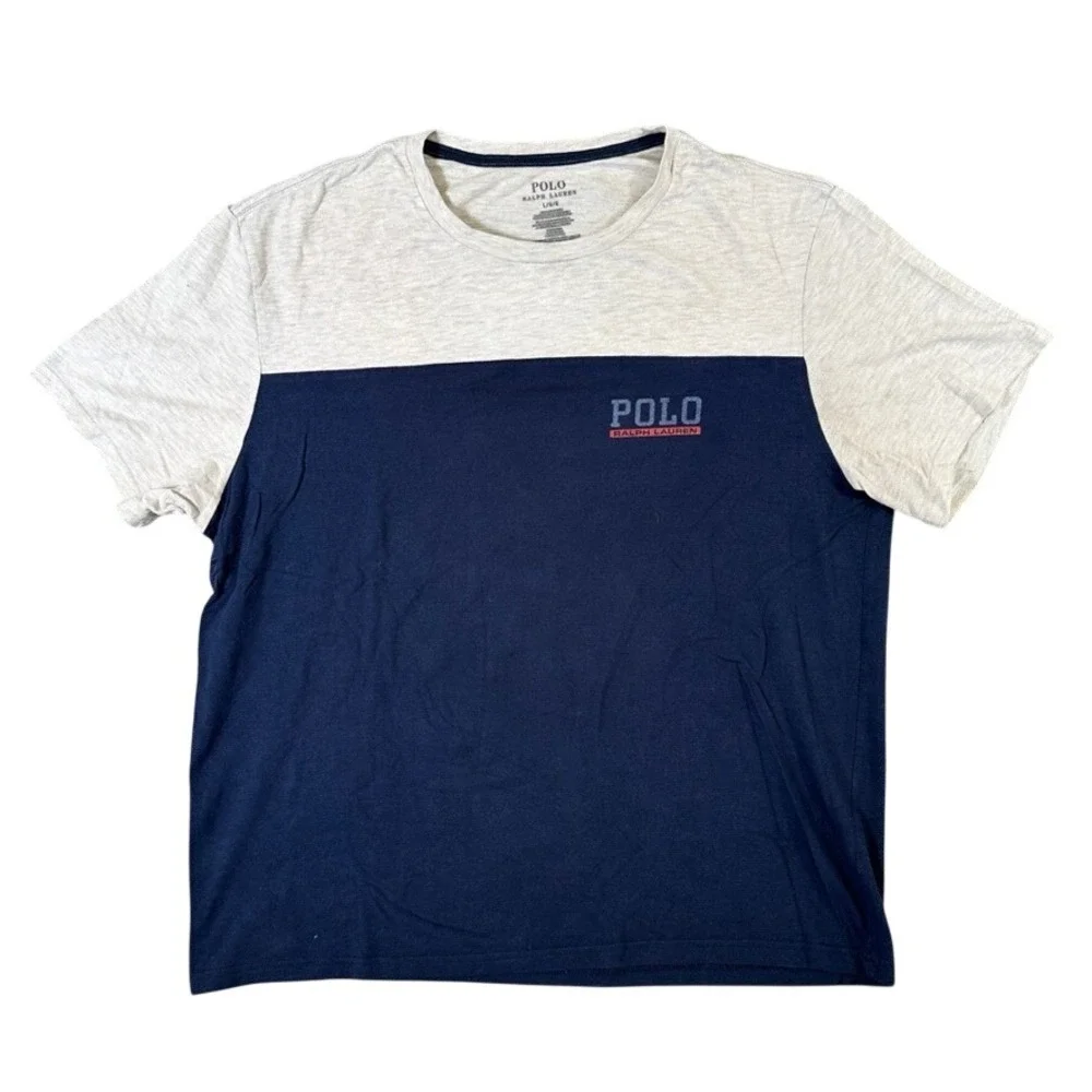 Polo Ralph Lauren Mens T-Shirt Large Blue Gray Colorblock Breathable Mesh Logo